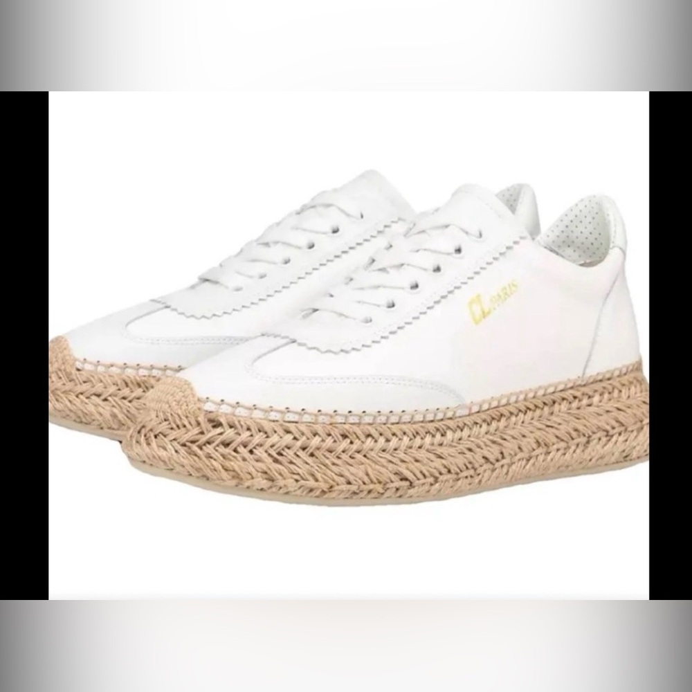 Christian Louboutin White and Tan Espadrille Sneakers